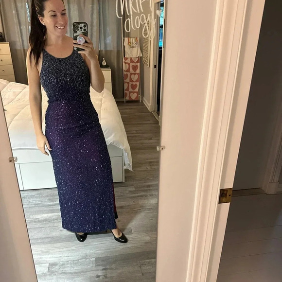 Cache Maxi Gown Dress 100% Silk Slip Beaded Pink Purple Formal 90s Y2K Small - Picture 5 of 17